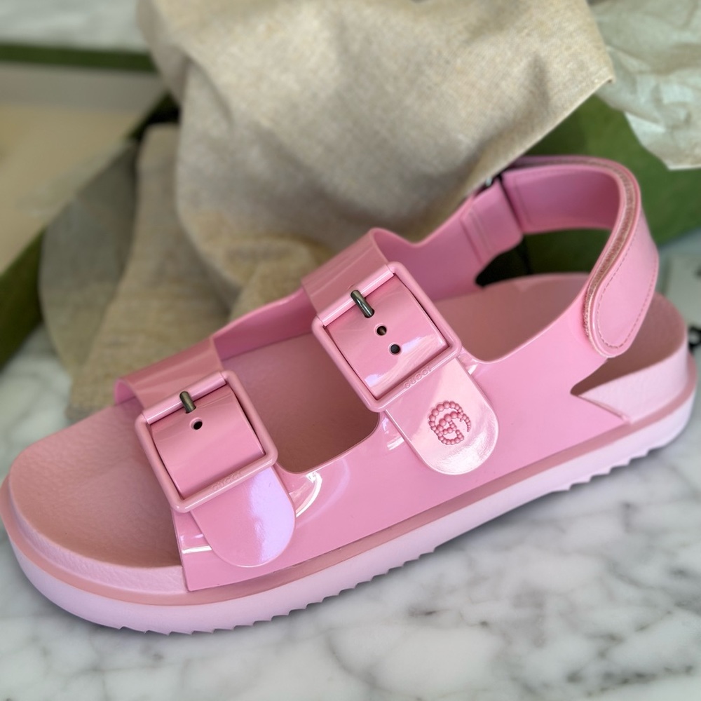 Gucci pink rubber dad sandals slide flip flop new in box 40 10